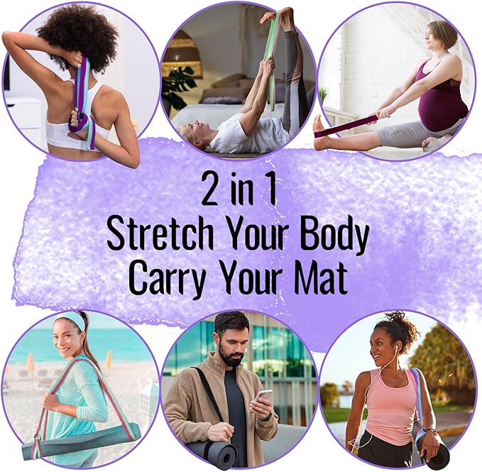 TECEUM Yoga Strap & Mat Strap – 2 IN 1 – Cotton – 6 ft 8 ft 10 ft (30+ colors) – Adjustable Non-Slip Belt for Yoga, Pilates, Stretching, Physical Therapy, Fitness & Home Workout – For Carrying Mats-StrideForce Fitness
