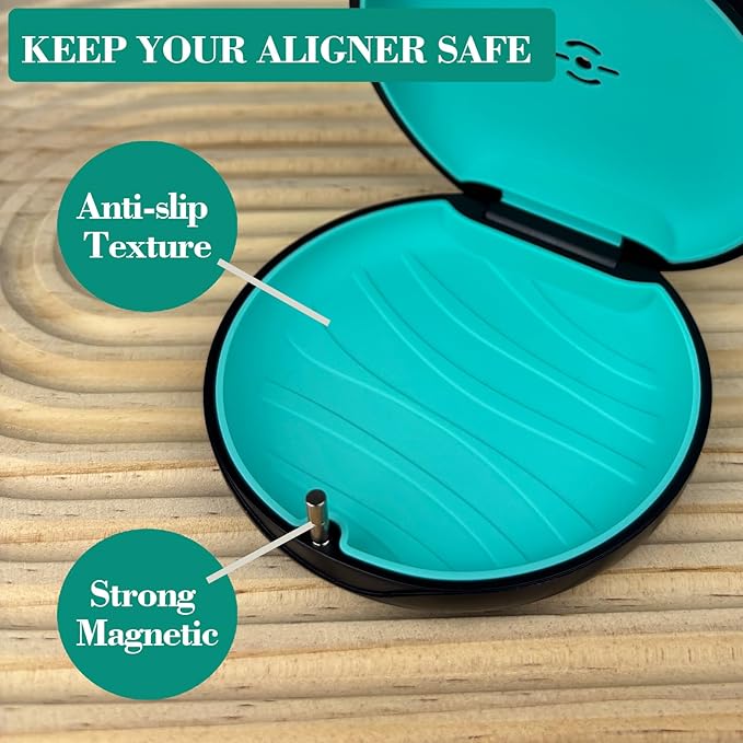 2 Pack Retainer Case,Aligner Case with Vent Holes, Compatible with Invisalign, Mouth Guard Cases，Portable Slim Travel Cute Orthodontic Retainer Cases (Black Purple+Black Cyan)