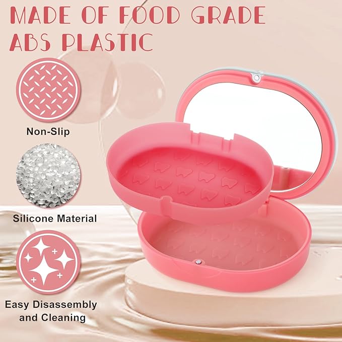 Double Layer Retainer Case Portable Aligner Case for Orthodontics Build In Mirror With Removal Tool,Chewies&Cleaning Brush Kit