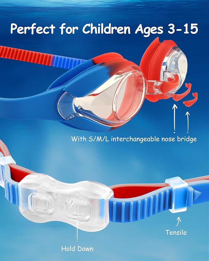 Kids Swim Goggles, Anti-fog and UV Protection with Swim Cap for Age 3-15 Youth Boys Girls Toddler-StrideForce Fitness