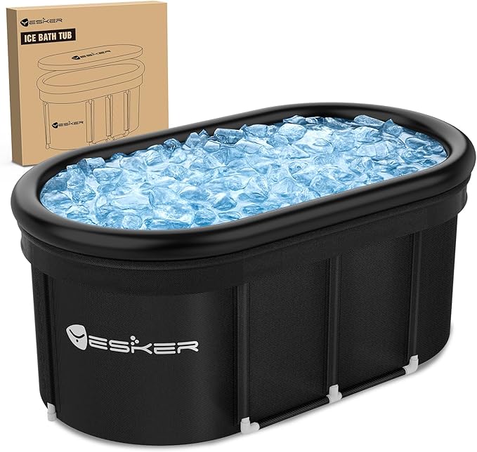 Yesker 110 Gal Oval Ice Bath Tub with Air Ring, Portable Multi-Layered Cold Plunge Tub with Lid for Athletes, Foldable and Inflatable, One Person Hot Bathtub at Gym, Yard, Home, Outdoors Use-StrideForce Fitness