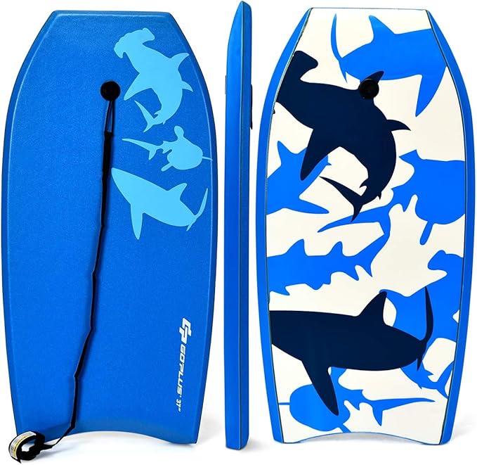 Goplus 41''/37''/33'' Lightweight Body Board for Beach, Surf Board with EPS Core, XPE Deck, HDPE Slick Bottom, Wrist Leash, Bodyboard for Kids Adults Surfing-StrideForce Fitness
