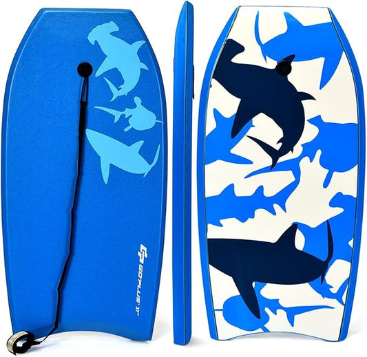 Goplus 41''/37''/33'' Lightweight Body Board for Beach, Surf Board with EPS Core, XPE Deck, HDPE Slick Bottom, Wrist Leash, Bodyboard for Kids Adults Surfing-StrideForce Fitness