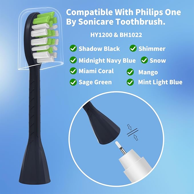 Toothbrush Replacement Heads Compatible with Philips One Series Sonicare Battery Toothbrush HY1100/04 BD1002/AZ, 10 Pack Replacement Heads, Soft Bristles, NavyBlue