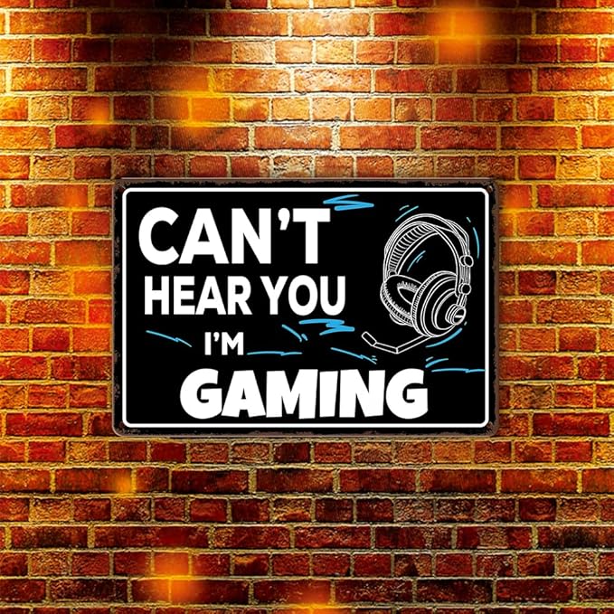 Game Room Sign Gamer Room Wall Decor Can't Hear You, I'm Gaming Signs Funny Gamer Tin Sign Gaming Decor For Boys Bedroom Teen Boy Room Decor Gaming Posters Gifts 8x12 Inches-StrideForce Fitness
