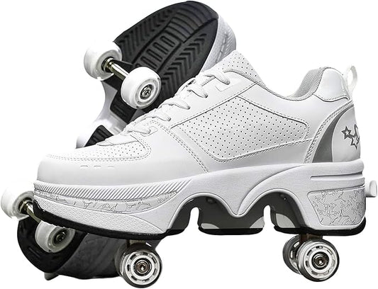Double-Row Deform Wheel Automatic Walking Shoes Invisible Deformation Roller Skate 2 in 1 Removable Pulley Skates Skating Parkour-StrideForce Fitness