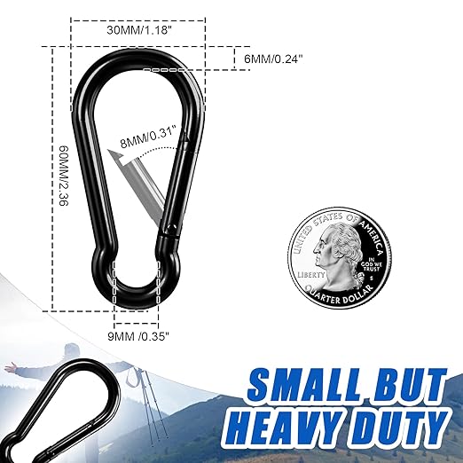 KINLINK 10 Pack Black Carabiner Clip, 2.36 inch Heavy Duty Spring Snap Hook, Small Caribeener Clips for Outdoor Camping, Swing Set, Hammock, Hiking Travel, Fishing, Quick Link Keychain-StrideForce Fitness