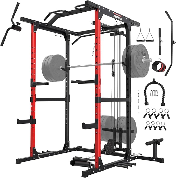 ARMAC Power Cage,1500lbs Multi-Function Power Rack with Adjustable Cable Crossover System and More Training Attachment, Weight Cage for Home Gym-StrideForce Fitness