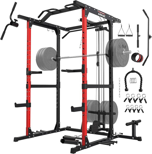 ARMAC Power Cage,1500lbs Multi-Function Power Rack with Adjustable Cable Crossover System and More Training Attachment, Weight Cage for Home Gym-StrideForce Fitness