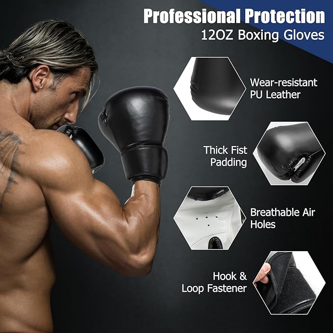 GYMAX Punching Bag, 68” Freestanding Boxing Bags with Gloves & Suction Cup Base, 220lbs Filled Punching Bag Stand for Adults, Kickboxing Bag for MMA Muay Thai Fitness-StrideForce Fitness