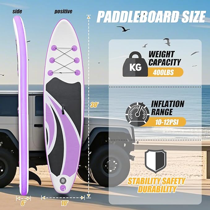 10' Inflatable Stand Up Paddle Board, Ultra-Light Wide Yoga Board for All Skill Levels with Premium SUP Paddleboard Accessories, 84L Waterproof Bag, Non-Slip Comfort Deck for Youth & Adults-StrideForce Fitness