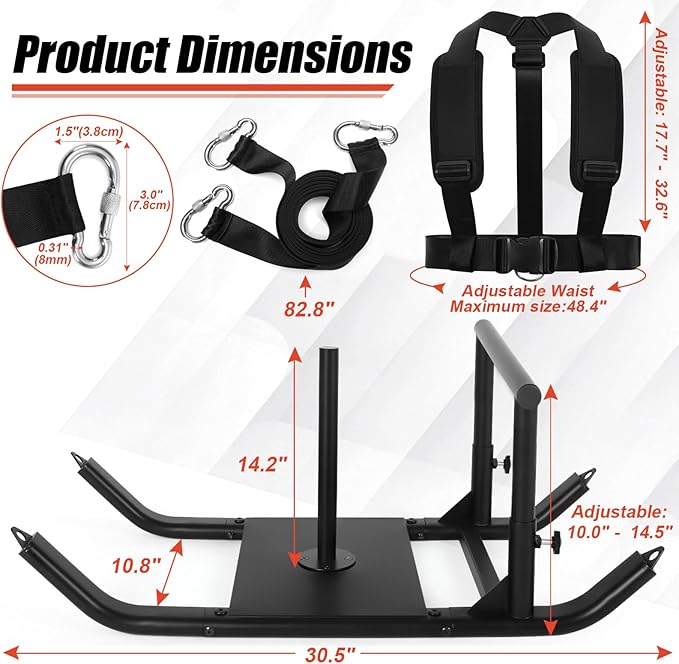 GDFISH Large Weight Sled, Adjustable Height Handle Push Sleds, Workout Fitness Sled for Training Running Speed, Compatible with 1" & 2" Weight Plate, Easy Obstacle Clearance for Grass, Sand, Cement-StrideForce Fitness