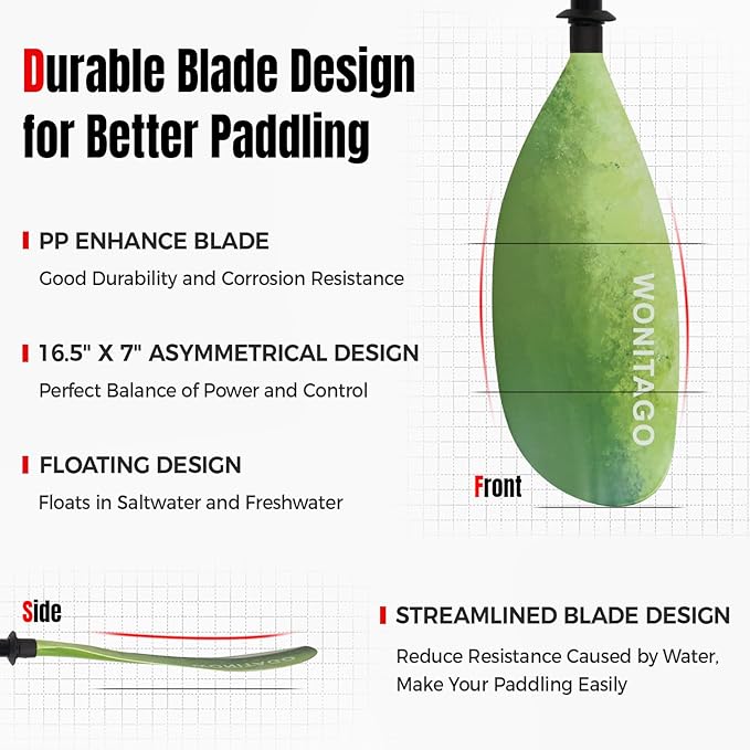 Kayak Paddles with Alloy Shaft and PP Blade, Floating Kayaking Oars, Adjustable 230-250 cm/90-98 Inches, 210-230 cm/82-90 Inches-StrideForce Fitness