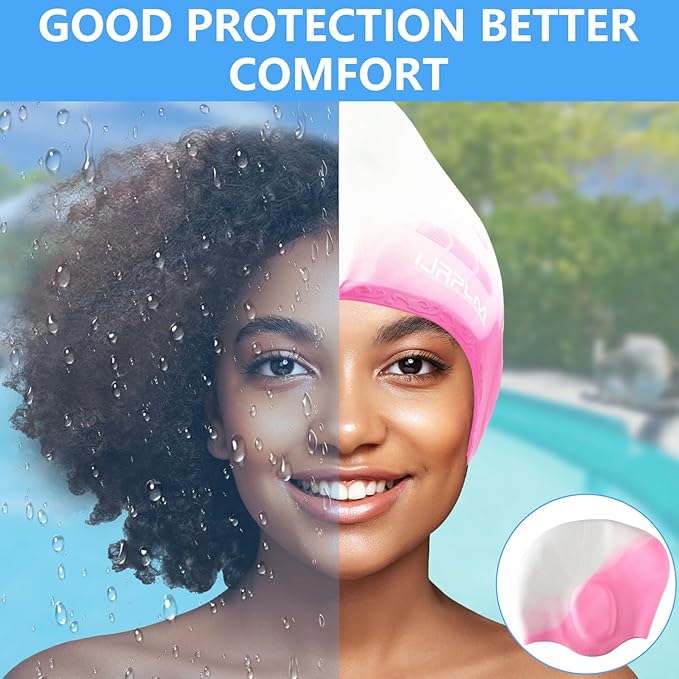 Swim Cap Long Hair,Silicone Swimming Caps with 3D Ear Cover,Waterproof Adult Swim Hats Bathing Caps for Women Men,Keep Your Hair Dry-StrideForce Fitness