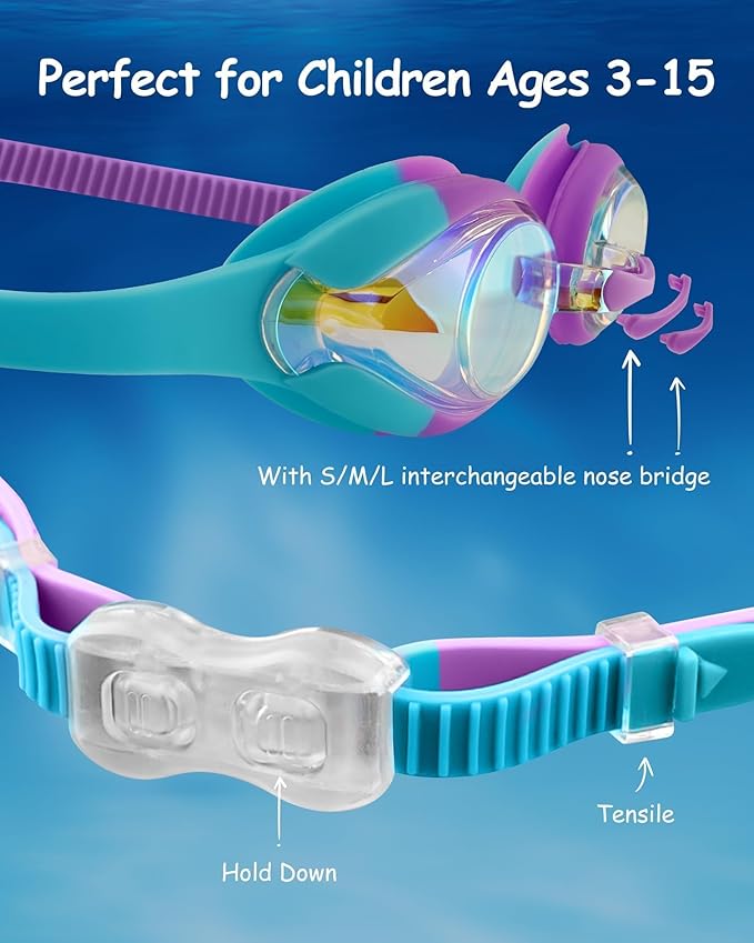 Kids Swim Goggles, Anti-fog and UV Protection with Swim Cap for Age 3-15 Youth Boys Girls Toddler-StrideForce Fitness