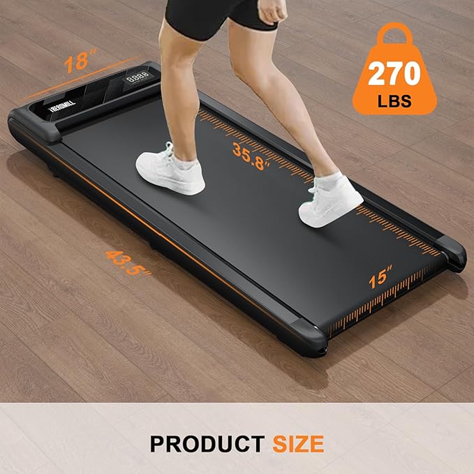 Walking Pad with Handle Bar, 2.5HP Treadmill with Handle, Portable Under Desk Treadmill for Home Office Use, Adjustable Incline, Large LED Display, Remote Control-StrideForce Fitness