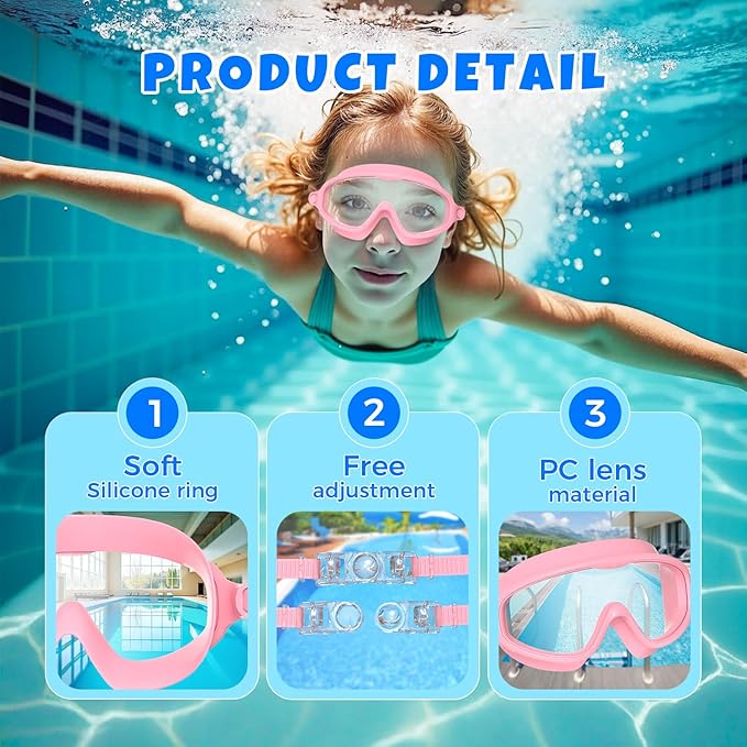 Swim Goggles for Kids 3-15 with Earplugs Large Frame Anti-Fog/UV Swimming Goggles for Boys Girls Toddler 2PCS-StrideForce Fitness