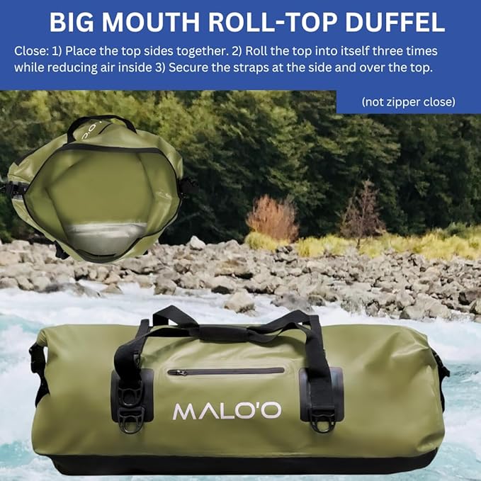 Malo'o Waterproof Dry Bag Duffel 40L/60L/100L, Roll Top Duffel Keeps Gear Dry for Kayaking, Rafting, Boating, Swimming, Camping, Hiking, Beach, Fishing - Internal & External Pockets and Molle Loops-StrideForce Fitness