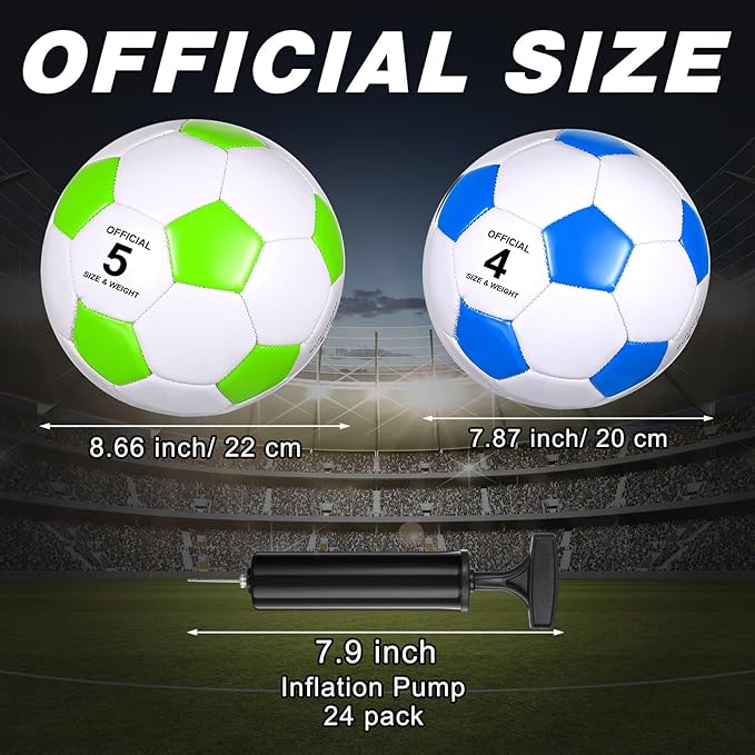 Sotiff 24 Pcs Size 5/4 Soccer Ball Bulk with 24 Pump Deflated Soccer Balls for Kids Teen Football Bulk for Game Training School Team Sports Adults Player Practice Outdoor-StrideForce Fitness