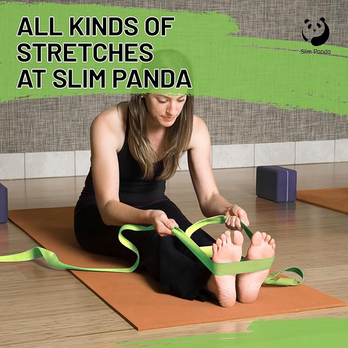 Slim Panda Yoga Strap for Stretching,Cotton Yoga Strap with Adjustable D-Ring Buckle,Non-Elastic Yoga Belt for Pilates,Gym Workouts,Physical Therapy,Improve Flexibility-StrideForce Fitness