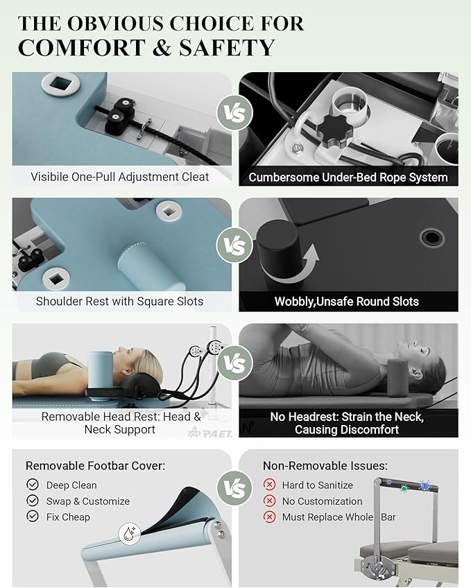 PAETA Pilates Reformer, Foldable Reformer Pilates Machine with Music Wire Springs, Pilates Equipment for Home Workouts with Jump Board, Up to 400 LBS-StrideForce Fitness