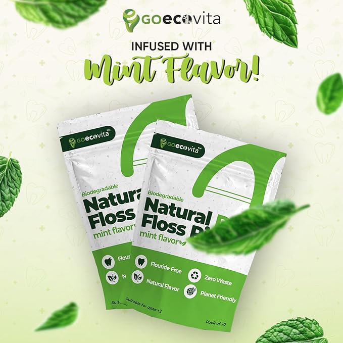 Biodegradable Dual Thread Floss Picks - Natural Straw Wheat Handle | Tight Gap Dental Flossers for Adults | Gentle on Gums & Teeth | Eco Friendly, Vegan, Natural (200 Pack, Mint)