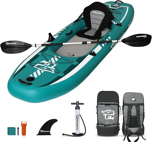 10.2'x35''x8'' Inflatable Kayak with Detachable Seat, SUP-Kayak Set Includes Hand Pump/Aluminum Oar/Backpack, Inflatable Boat for Adults/Kids | for Fishing, Touring-Green-StrideForce Fitness