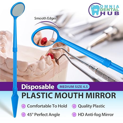200 PCs Dental Grade Disposable Dental Mouth Mirrors with Spatula Handle by Omnia ONE | Fog-Free, Dual-Purpose Design – Clear Visibility & Tongue Retraction – Ideal for Exams & Procedures