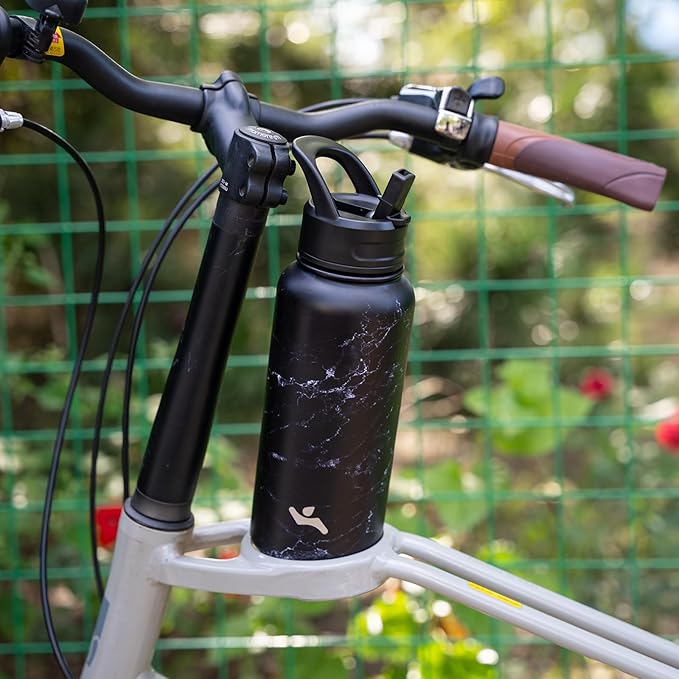 40oz Insulated Water Bottle Stainless Steel Sport Bottles with 3 Lids,Marble Midnight-StrideForce Fitness