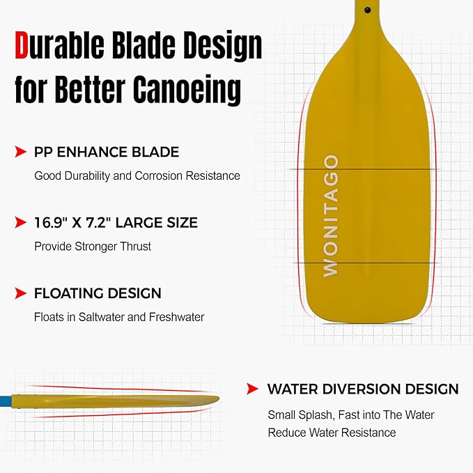 Canoe Paddles Aluminum Paddle with Plastic Blades Floating Adjustable Canoeing and Boating Oars, 122-152 cm/4-5 Ft, Black/Yellow-StrideForce Fitness