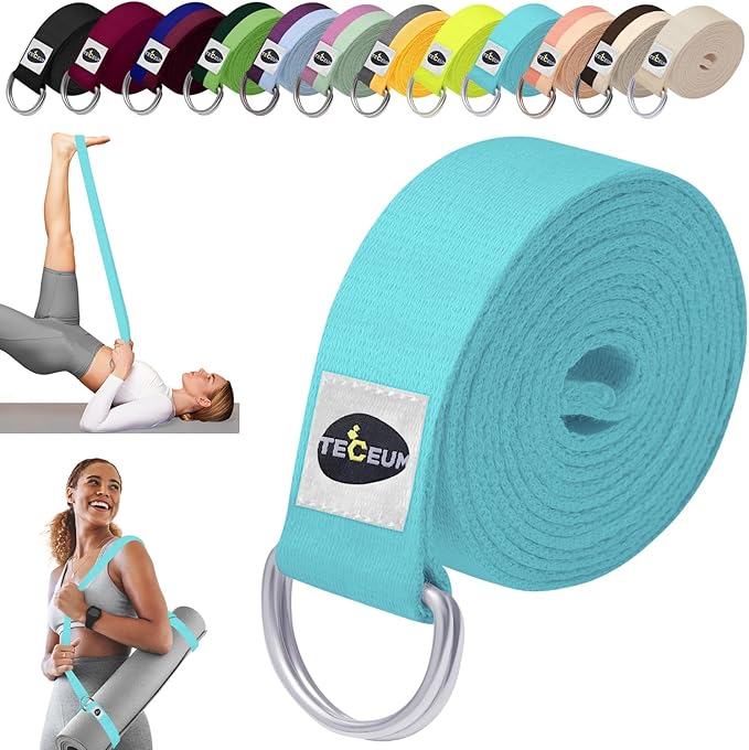 TECEUM Yoga Strap & Mat Strap – 2 IN 1 – Cotton – 6 ft 8 ft 10 ft (30+ colors) – Adjustable Non-Slip Belt for Yoga, Pilates, Stretching, Physical Therapy, Fitness & Home Workout – For Carrying Mats-StrideForce Fitness