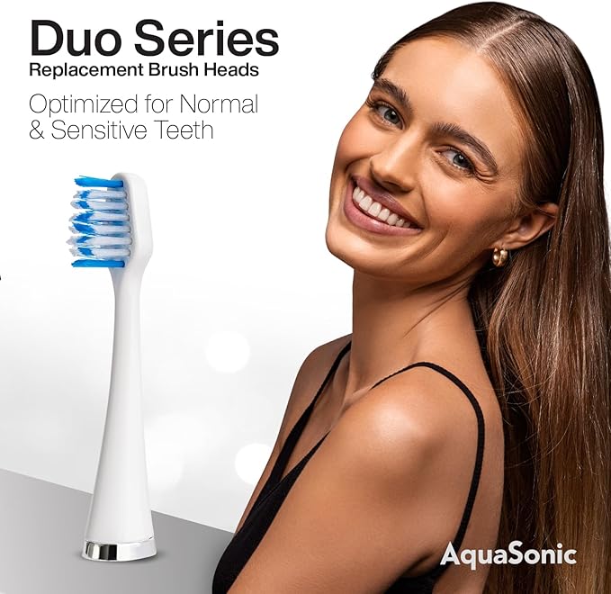 AquaSonic Genuine Duo Series Replacement Brush Heads | for Normal & Sensitive Teeth | Compatible with Duo Series & Home Dental Center Toothbrush Handles | NOT Compatible with Duo Series Pro