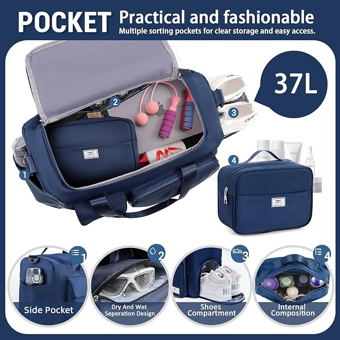 FIORETTO Women's Gym Duffle Bag with Shoes Compartment, 37L Capacity, Ideal for Travel, Gym, Sports, Duffel, Weekender-StrideForce Fitness