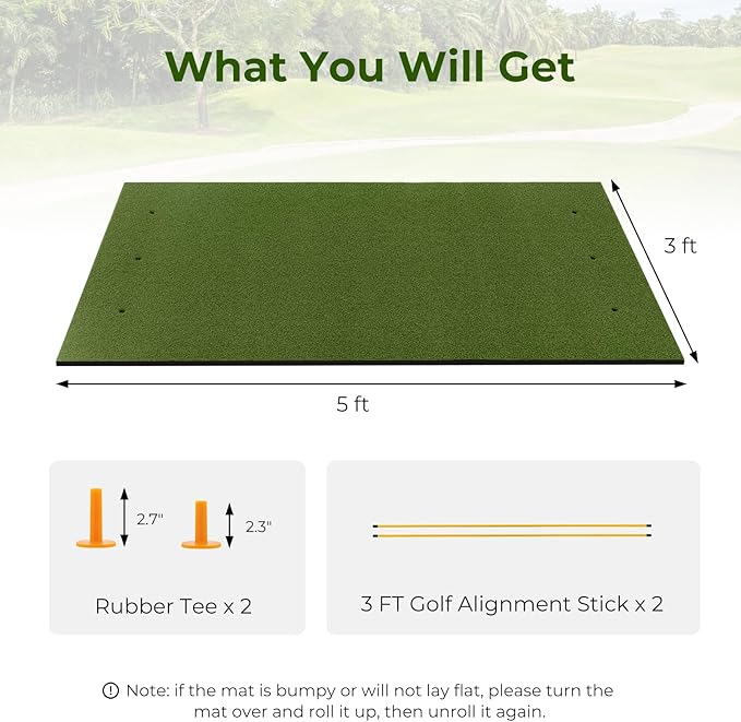 Tangkula Golf Hitting Mat, Artificial Turf Mat for Indoor/Outdoor Golf Practice Includes 2 Rubber Tees & 2 Alignment Sticks, Golf Training Mat for Home Backyard Garage-StrideForce Fitness