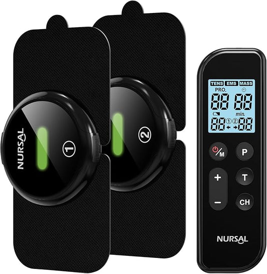 NURSAL Wireless TENS Unit Muscle Stimulator, Dual Host TENS EMS Machine for Pain Relief, 18 Modes 20 Intensity Remote Control Pulse Physical Electrotherapy for Back Shoulder Pain (2 Pads)