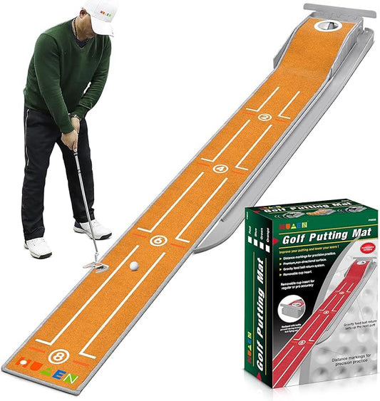 Mini Golf Putting Mat - Indoor/Outdoor with Ball Return Alignment Guide & Durable Velvet Crystal Mat Golf Accessories for Men Enjoy Speedy Wrinkle-Resistant Putting Fun-StrideForce Fitness