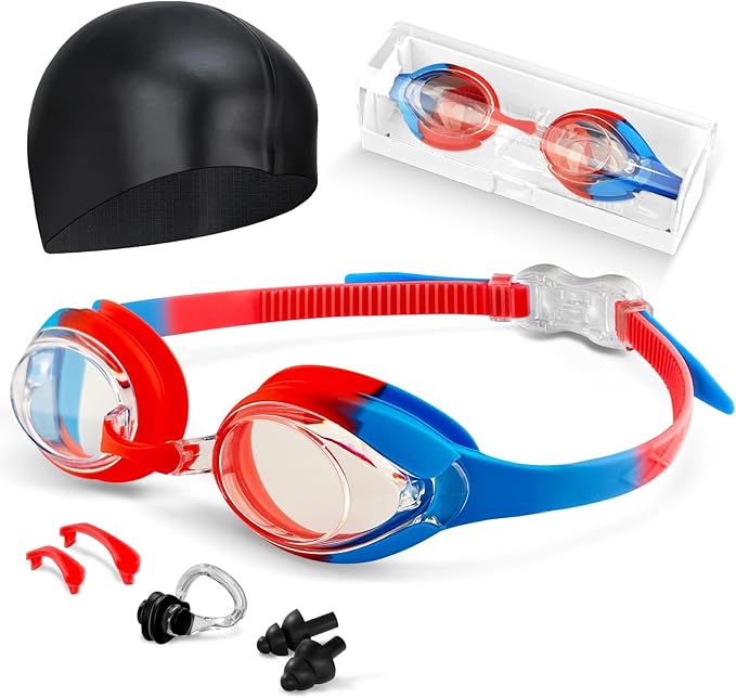 Kids Swim Goggles, Anti-fog and UV Protection with Swim Cap for Age 3-15 Youth Boys Girls Toddler-StrideForce Fitness