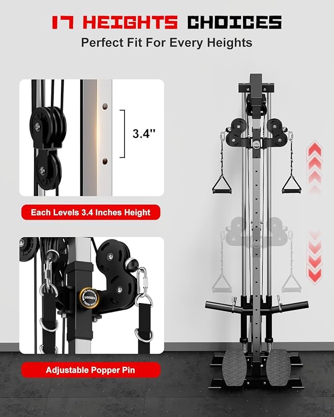 Wall Mount Cable Station, WM1 Cable Crossover Machine with 17 Positions, High and Low Cable Crossover Machine with Removable Footplate for Garage Home Gym-StrideForce Fitness