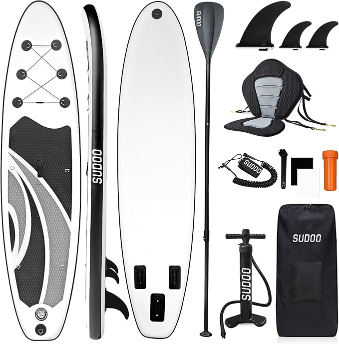 Inflatable Stand Up Paddle Board 10‘x30‘‘- Ultra-Light SUP with Backpack, Pump, Paddle, Coil Leash, 3 Fins, Repair Kit, Stable Design, Non-Slip EVA Deck for Adults & Youth-StrideForce Fitness