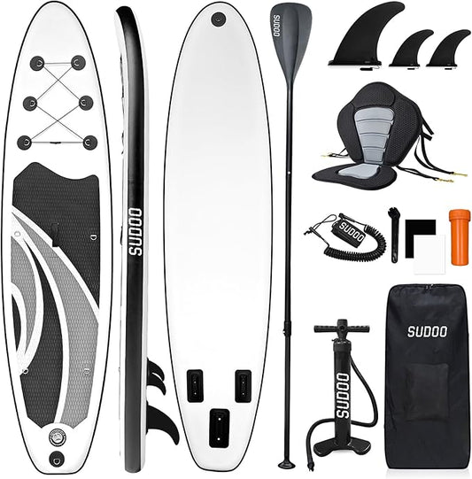 Inflatable Stand Up Paddle Board 10‘x30‘‘- Ultra-Light SUP with Backpack, Pump, Paddle, Coil Leash, 3 Fins, Repair Kit, Stable Design, Non-Slip EVA Deck for Adults & Youth-StrideForce Fitness