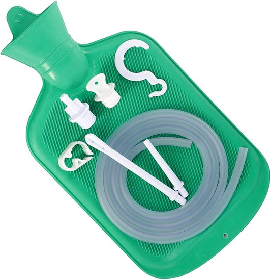 Enema Bag Kit with 5ft Hose Coffee Enemas at Home Water Shower Douche Colon Detox Cleanse Kit with Enema Tubing, Enema Tips, Clamp and Hook (Green, 2 L)-StrideForce Fitness