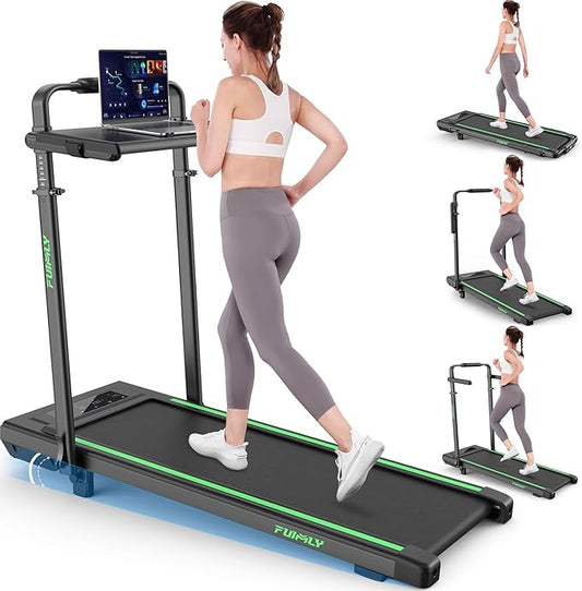 Walking Pad Treadmill with Desk Workstation, 10% Incline Foldable Treadmill with Handrail, 300lbs Capacity, 3 Control Methods, 8 in 1 Folding Treadmills for Home Office-StrideForce Fitness
