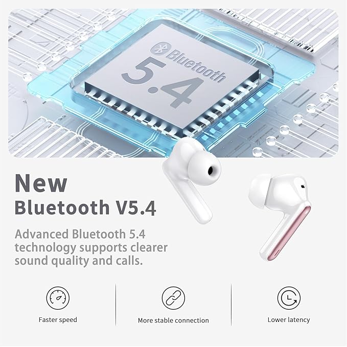 Wireless Earbuds, Bluetooth 5.4 Headphones in Ear with 4 ENC Noise Cancelling Mic, New Wireless Earphones HiFi Stereo Deep Bass 40H Playtime, In-Ear Bluetooth Earbuds LED Display IP7, USB-C, Rose Gold-StrideForce Fitness