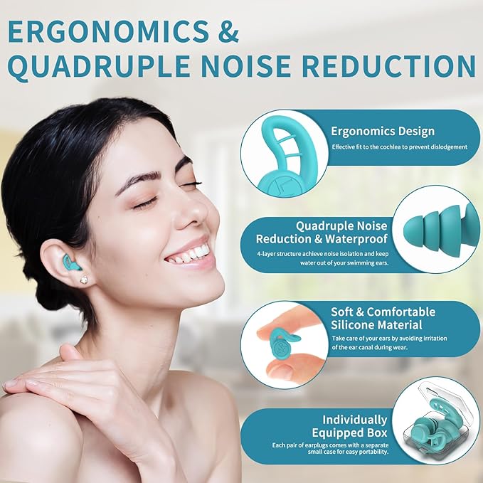 Swimming Ear Plugs for Adults, 6 Pairs Reusable Silicone Waterproof Colorful Swim Earplugs for Swimming Showering Snorkeling Surfing and Water Sports, Water Ear Plugs for Men and Women-StrideForce Fitness