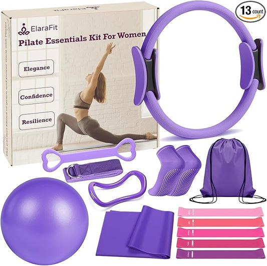 Home Pilates Kit for Women Pilates Equipment Ring and Ball Set Magic Circle Hoop with 5 Resistance Bands Compact Toning Fitness Essentials Starter Set Accessories-StrideForce Fitness