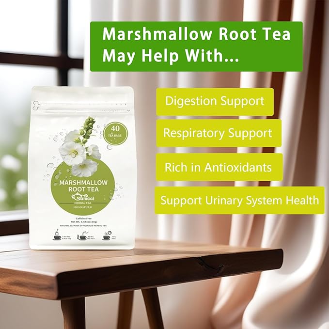 Samcci - Marshmallow Root Tea, 2g x 40 Tea Bags -100% Natural & Pure Dried Cut & Sifted Althaea Officinalis - No Sugar - No Caffeine - No Gluten - Vegan - Support Digestion & Respiratory-StrideForce Fitness