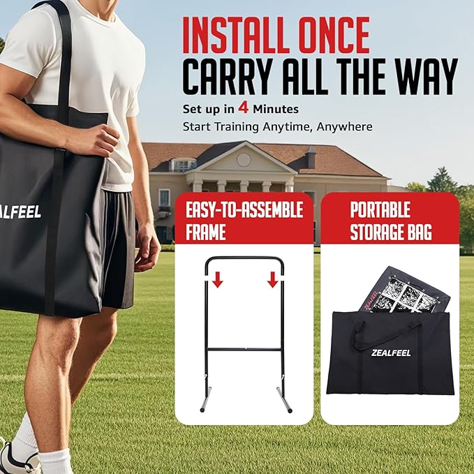 Baseball Pitching Net, 9 Hole Pitching Net with Strike Zone, 5 Height Adjustable Throwing Trainer, Heavy Duty Baseball Softball Net with Carry Bag for Solo Practice-StrideForce Fitness