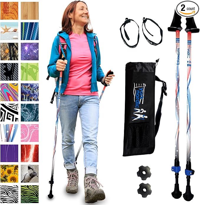 York Nordic Motivator Walking Poles for Balance and Rehab - Patented Stability Grips - Lightweight, Adjustable, and Collapsible - 2 Pieces Adjustable w/flip Locks - Heights 4'6" up to 6'2" - 230 lbs-StrideForce Fitness