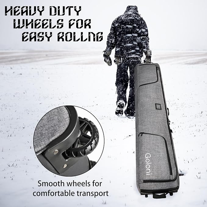 Goloni Ski Bag with Wheels,Padded Snowboard Bag for Air Travel,600D Waterproof Fabric,Foldable Snow Bag Fits 2 Pairs Skis-StrideForce Fitness