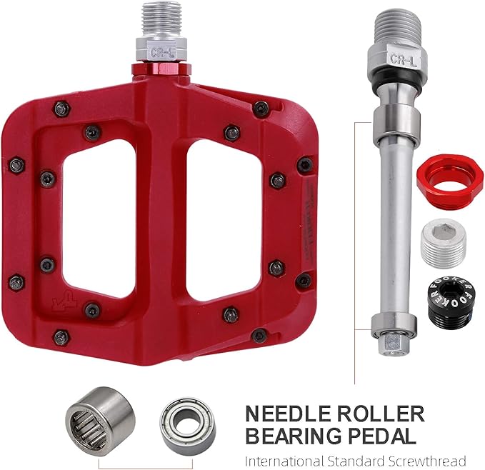FOOKER MTB Pedals Mountain Bike Pedals 3 Bearing Non-Slip Lightweight Nylon Fiber Bicycle Platform Pedals for BMX MTB 9/16"-StrideForce Fitness